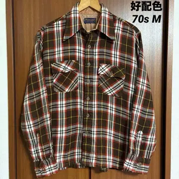 좋은 배색 70s WOOD LAND 플란넬 셔츠 M 체크 무늬