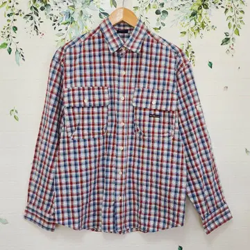 [ Sarah brand ] 체크 무늬 긴팔 셔츠 백 프린트 일본제
