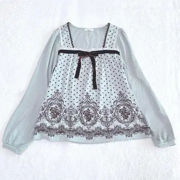 t0330 / 엑시즈팜 도트 무늬 장미 모티브 절개풍 니트 리본 M