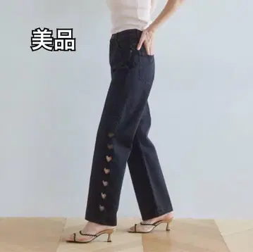 [ 새상품급 ] 시루무린 하트컷 아웃 블랙 데님