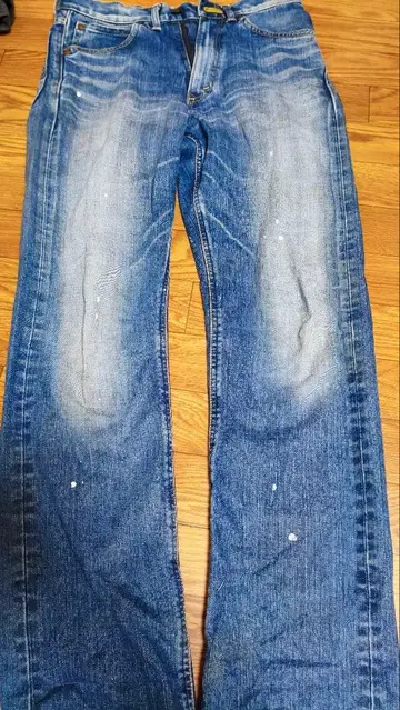 Lee 스트레이트 데님 블루 페인트 레어