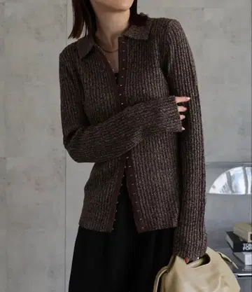 후크 달린 폴로 옷깃 믹스 니트