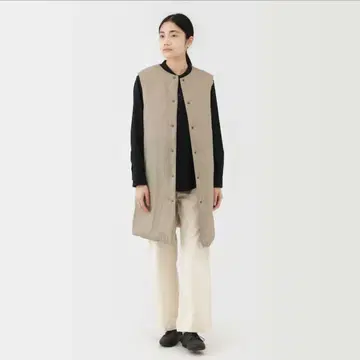 경량 다운 포켓터블 노카라 롱 베스트 XL 라이트 베이지