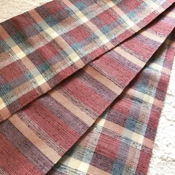 순수 실크 반폭 오비 핑크, 터콰이즈, 코랄의 파스텔 체크와 보더