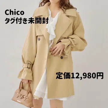 공식 완판템 Chico 베이지 트렌치코트 미들 기장 허리 마크