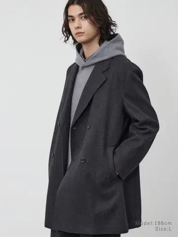 [ PLST ] 더블 브레스트 코트 다크 그레이 L