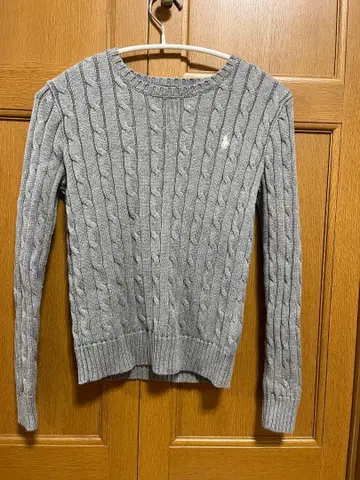 POLO 그레이 케이블 니트 스웨터 긴팔