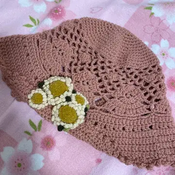 PINK HOUSE 꽃 모티브 크로셰 뜨개질 니트 모자