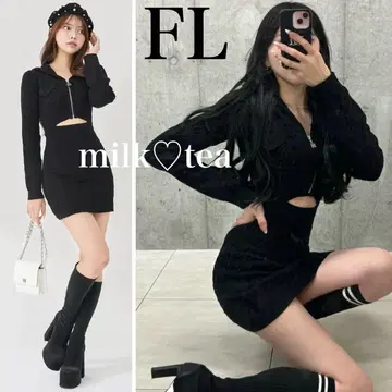 택 포함 새상품 다리치 오픈 케이블 니트 미니 원피스 블랙 FL