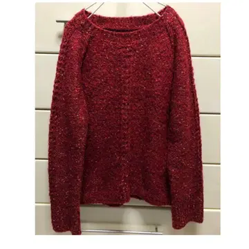 믹스 컬러 니트 스웨터 보르도 빨간색 레드 계열