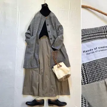 핸즈 오브 크리에이션 노카라 코트 울 글렌체크 하운드투스