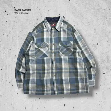 90s 구제 의류 체크 플란넬 셔츠 L XL 올리브 블루 빈티지