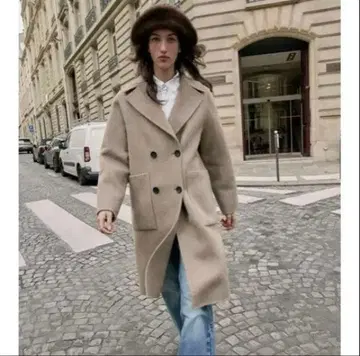 울 소재 롱 더블 브레스트 코트