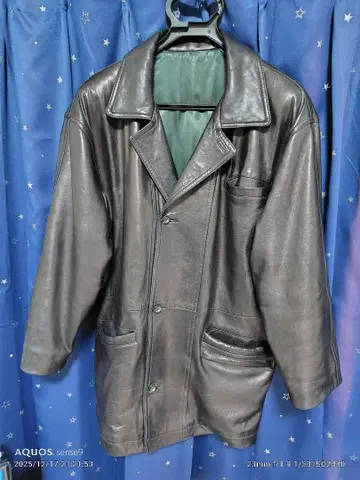 블랙 가죽 더블 브레스트 자켓