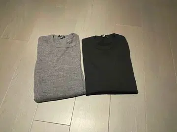 유니클로 메리노 크루넥 스웨터 그레이 블랙