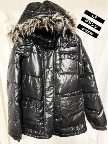 퍼 달린 다운 자켓 y2k 그런지 archive 짧은 기장 광택