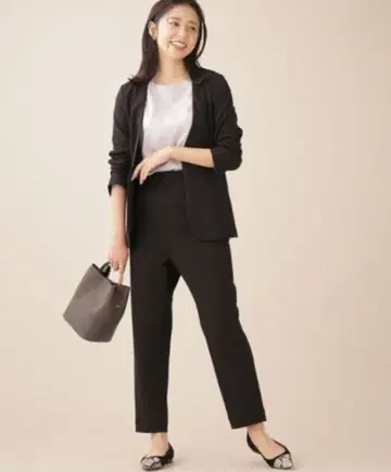 L 사이즈 나노 유니버스 노카라 자켓 & 팬츠 블랙 스트레치