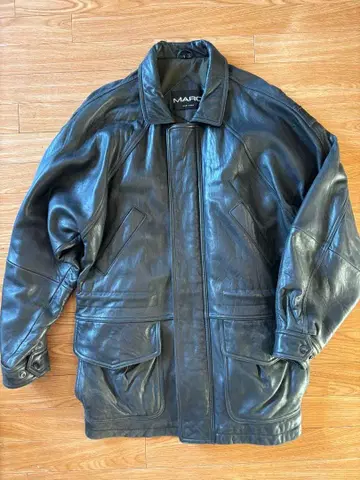 MARC 블랙 가죽 코트 오버 사이즈