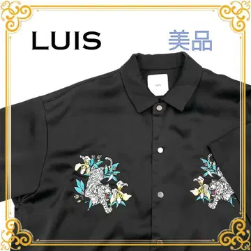 Lui's 루이스 호랑이 자수 오픈 카라 셔츠 반팔 블랙 검정