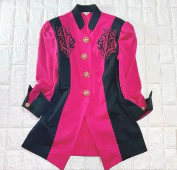 레트로 일본제 버블 자켓 골드 버튼 자수 형광 핑크 쇼와