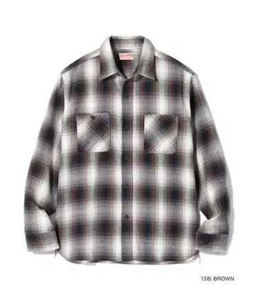 SUGAR CANE TWILL CHECK WORK SHIRT BROWN