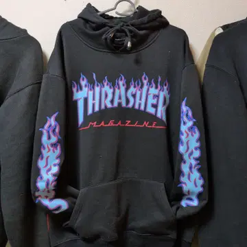THRASHER 프레임 프린트 후드티 블랙