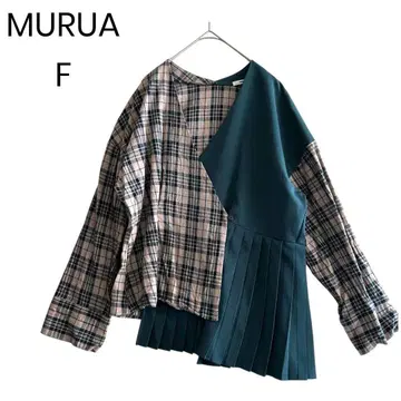 [ MURUA ] 이소재 상의 체크 무늬 플리츠 절개 디자인 1481