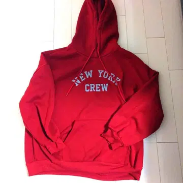 빨간색 NEW YORK CREW 후드 부착 후드티