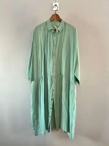 [새상품급] ICHI Antiquites 민트 그린 린넨 셔츠 원피스