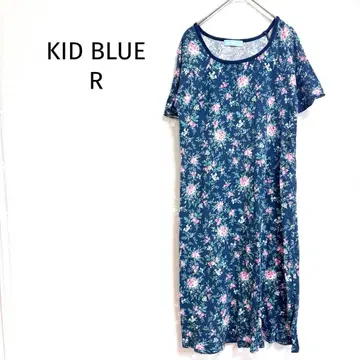 키드 블루 롱 원피스 꽃무늬 반팔 코튼 100% 플레어 릴랙스