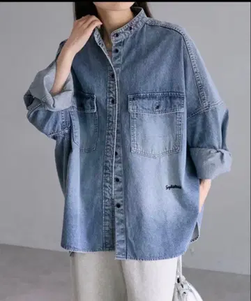 퓨어세신 빈티지라이크 데님 밴드 카라 셔츠