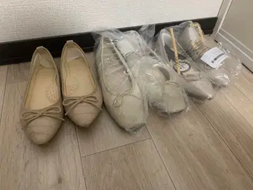 베이지 리본 포함 플랫슈즈 2켤레 세트