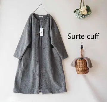 새상품 할인 Sortecuff 그레이 울 혼방 노카라 슬리버 코트 32
