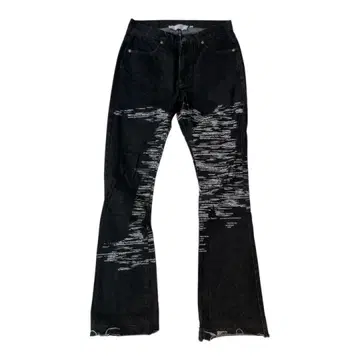 salute 데미지 가공 블랙 플레어 데님