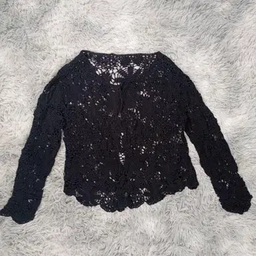 CHRISTIAN AUJARD 가디건 M 블랙 크로 셰 뜨개질 비침