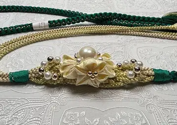 b-156 순수 실크 허리띠 후리소데 성인식 츠마미자이쿠 펄 꽃 장식