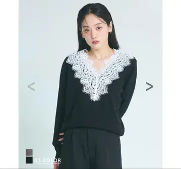 베이스먼트 온라인 V넥 레이스 니트 블랙