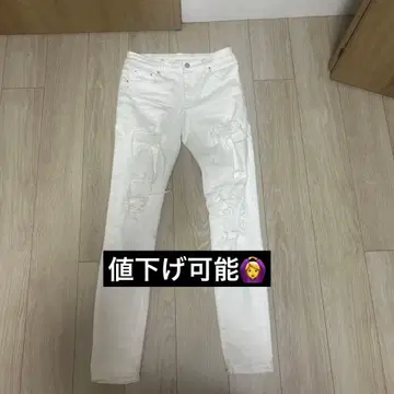 화이트 스키니 데님 데미지 가공