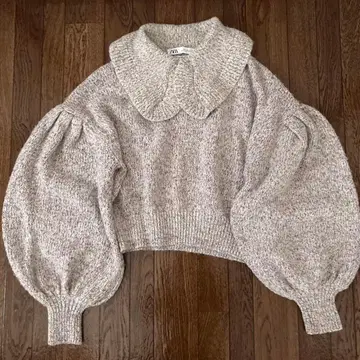 ZARA 벌룬 슬리브 카라 부착 니트