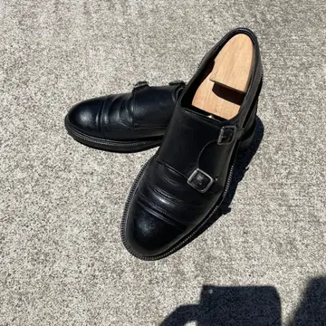 블랙 가죽 더블 몽크 스트랩 슈즈