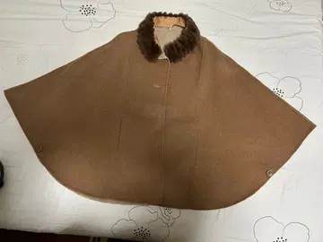 브라운 판초 케이프 코트 퍼 카라 부착