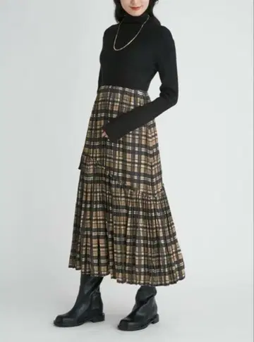 미라 오웬 니트 도킹 와셔 플리츠 원피스