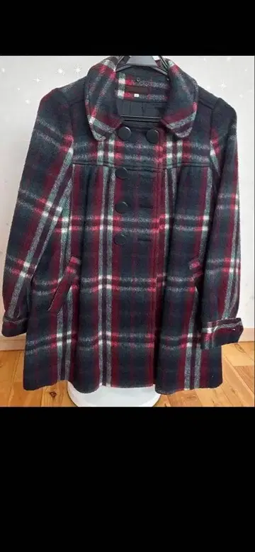 체크 무늬 더블 코트