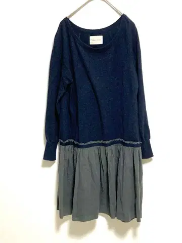 [ 퓨어세신 ] 네이비와 그레이의 긴팔 티셔츠 원피스