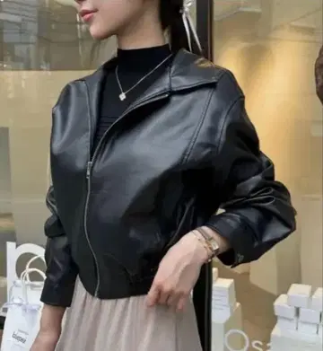 QUNG 플레인 인조 가죽 블루종 완판템