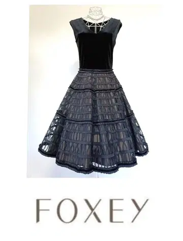 FOXEY 폭시 벨로아 & 튤 절개 드레스 원피스 38