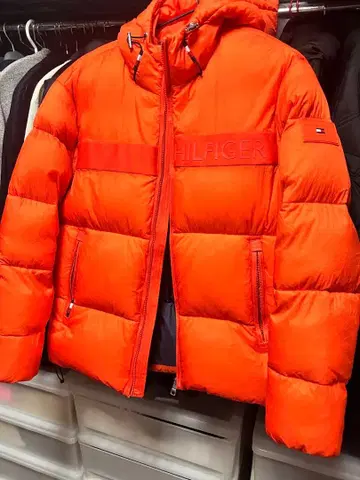 TOMMY HILFIGER 후드 부착 다운 자켓 오렌지