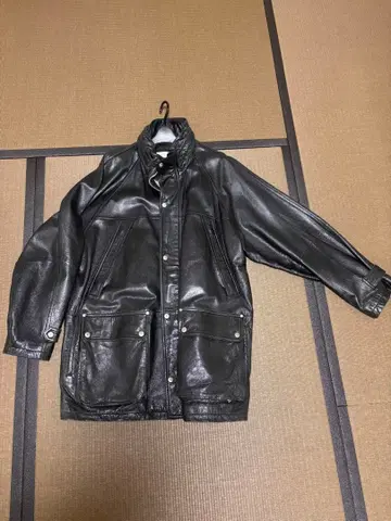 블랙 가죽 롱 자켓