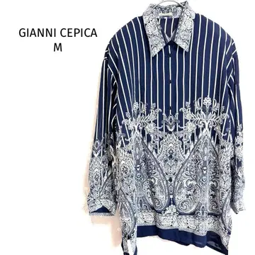 잔니세피카 블라우스 셔츠 스트라이프 페이즐리 패턴 절개 긴팔 레트로