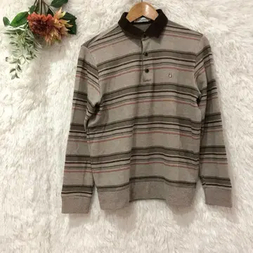 허시파피 보더 긴팔 피케 셔츠 [M] 속기모 일본제 가을/겨울